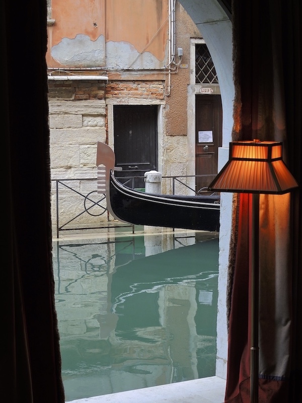 View of Gondola through window. Venice, Italy